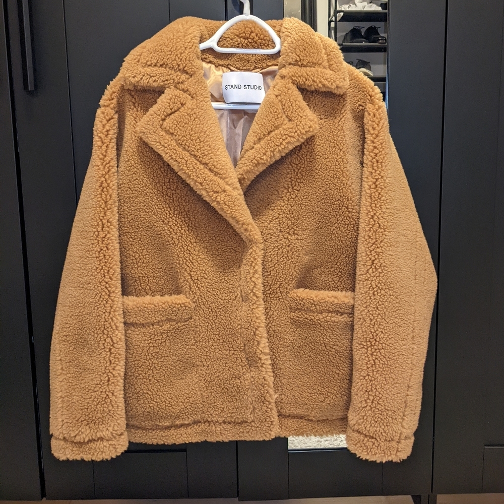 STAND STUDIO Marina Teddy Faux Fur Shearling Button Coat Sz XS (FR 34) - Picture 3 of 8